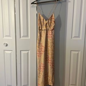FortunateOne size small yellow patterned silk midi dress with slit